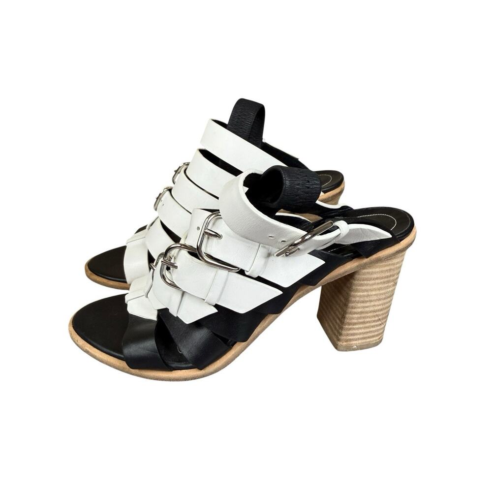 Balenciaga Bicolor Leather Buckle Sandals Black White Heels IT 36.5 US 6.5 - Picture 2 of 11